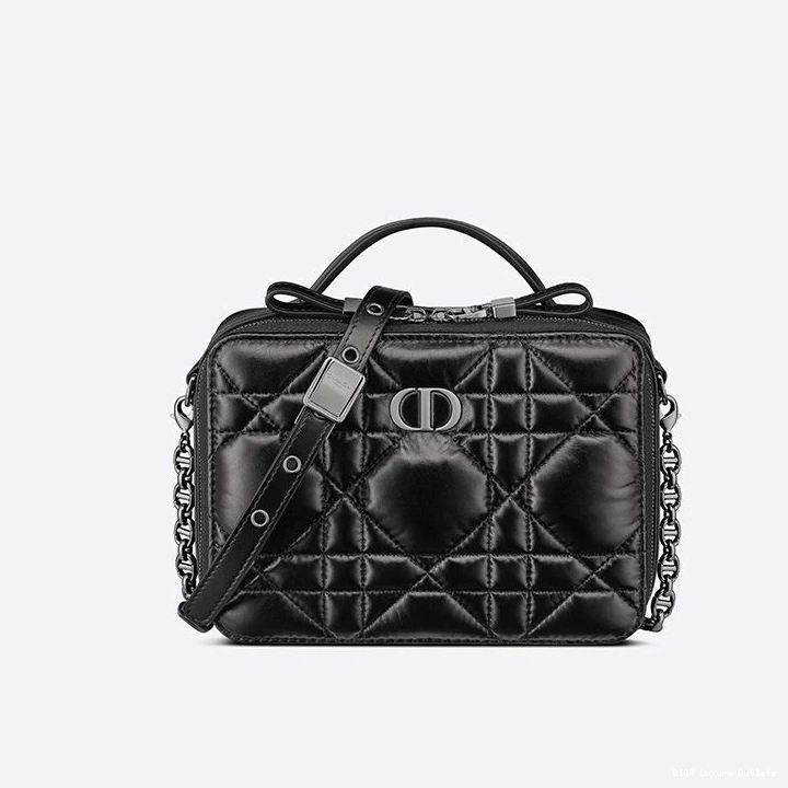 Box Cannage Caro Black Bag with Calfskin Chain Dior 0708 Luxury